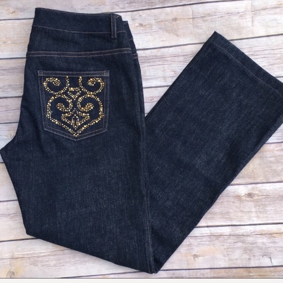 ST JOHN studded pocket dark bootcut jeans - Picture 2 of 8